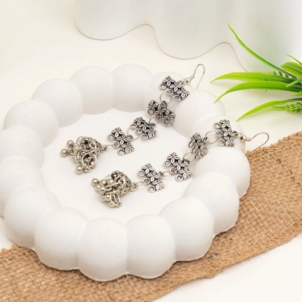 Triple Floral Dangler Oxidised Earrings