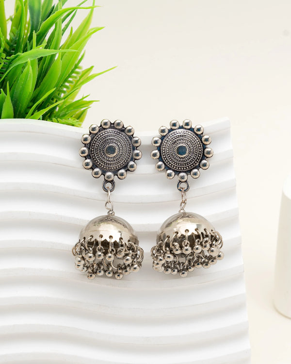 Sunburst Oxidised Dome Jhumka Earrings