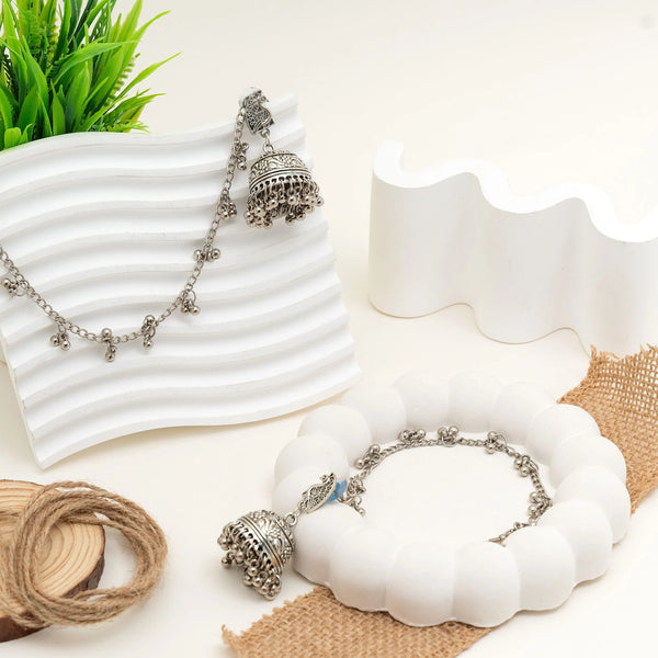 Oxidised Chain Drop Jhumka Earrings