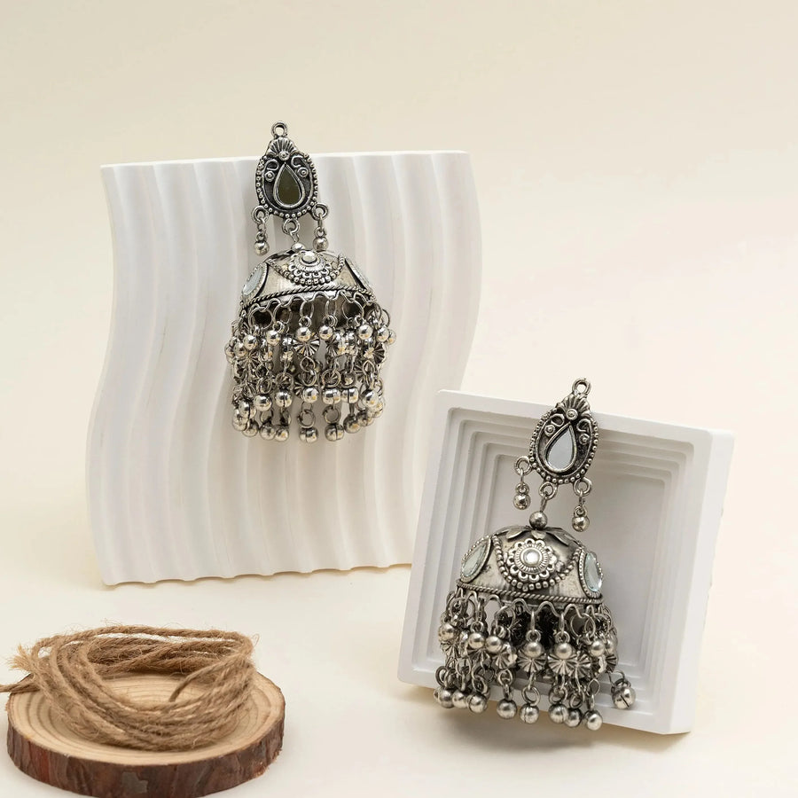 Royal Bloom Oxidised Dome Jhumka Earrings - Craftybella