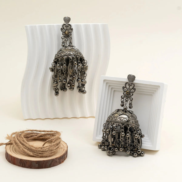 Noor Oxidised Long Dangler Dome Jhumka Earrings