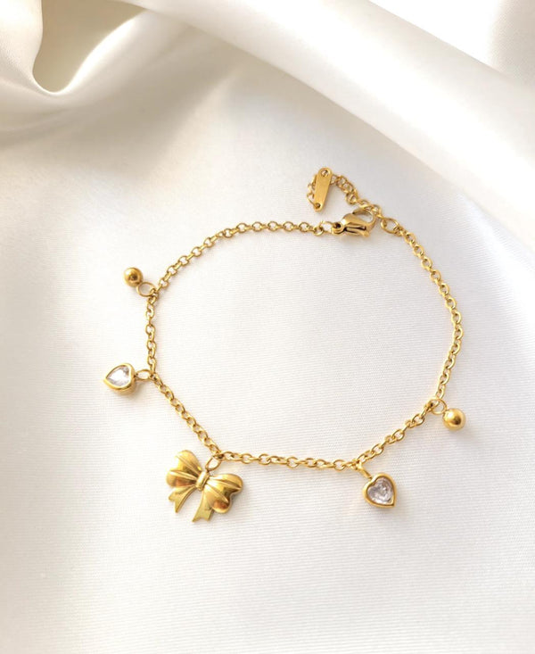 Golden Charm Bracelet – Butterfly & Heart Edition