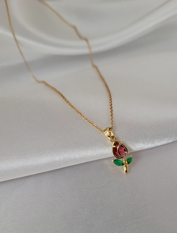 Gold Plated Rose Flower Necklace, Anti-Tarnish Jewelry