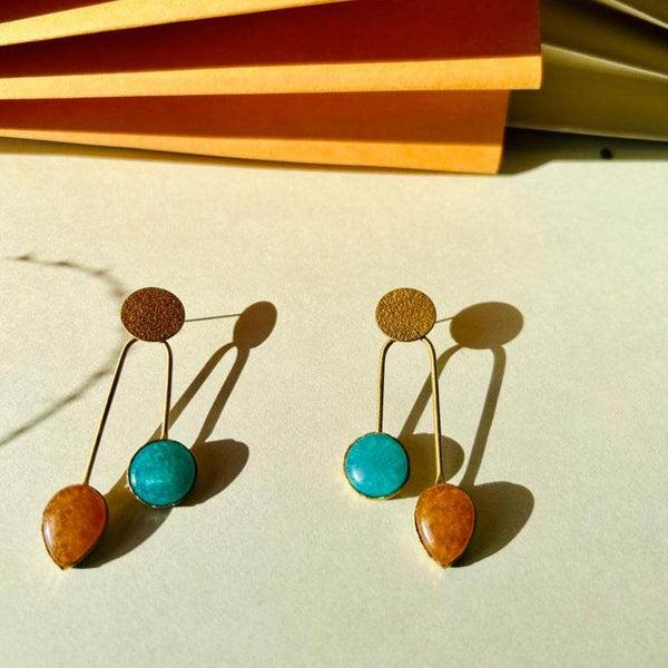 Gold-Plated Dual-Stone Drop Earrings – Handmade Modern Partywear - Craftybella