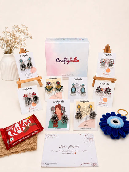 Set of 8 Pairs Earring with Evil eye Keychain Gift Set