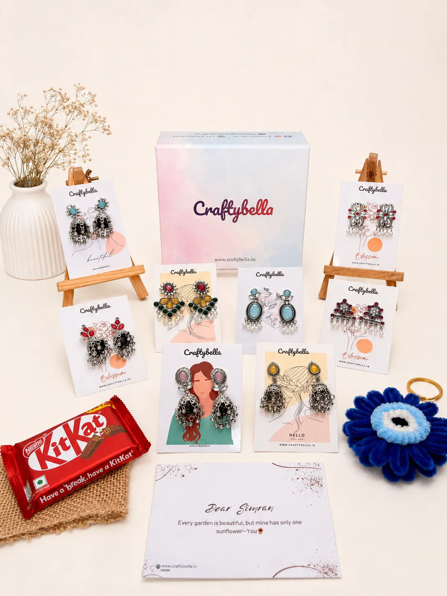 Set of 8 Pairs Earring with Evil eye Keychain Gift Set