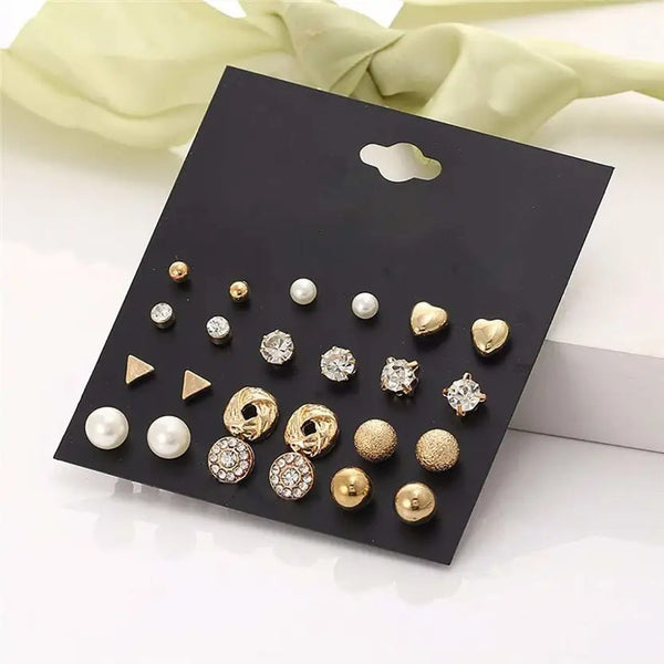 Set of 12 Golden Pairs of Studs