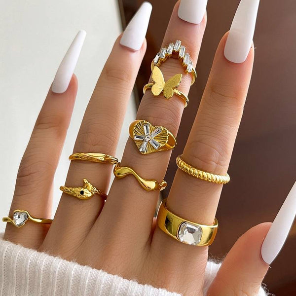 Set of 9 Aesthetic Gold Plated Ring