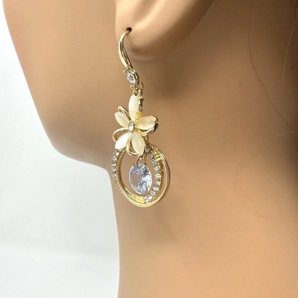 Golden Bloom Crystal Drop Earrings