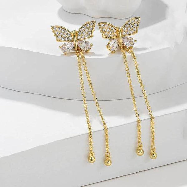 Long tassel butterfly drop earring - Craftybella