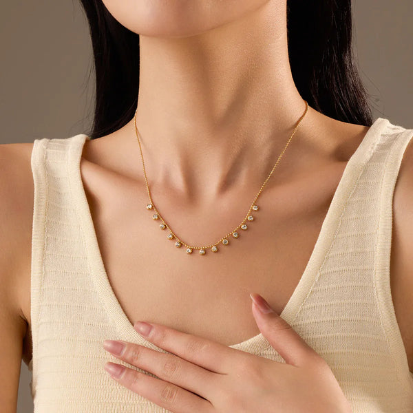 Crystal Drop Charm Necklace | Anti-Tarnish | Stainless Steel Dainty Chain