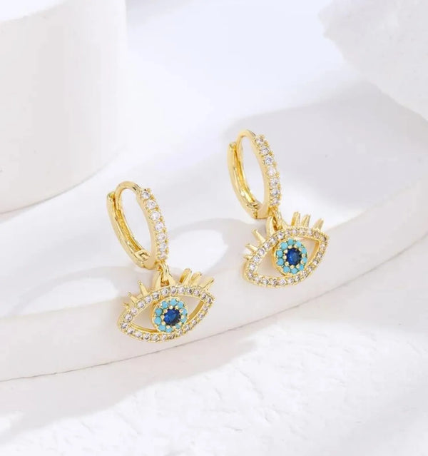 Evil Eye Sparkle Hoop Earrings