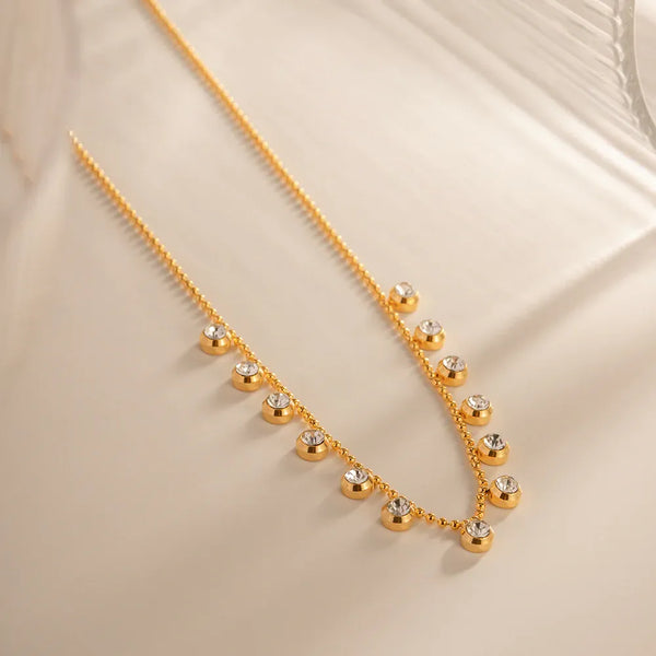 Crystal Drop Charm Necklace | Anti-Tarnish | Stainless Steel Dainty Chain