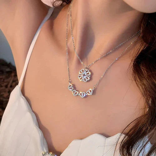 Magnetic Clover Silver Heart Necklace