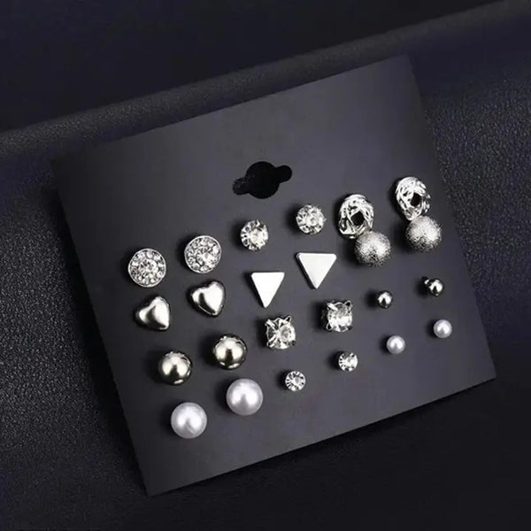 Set of 12 Silver Pairs of Studs