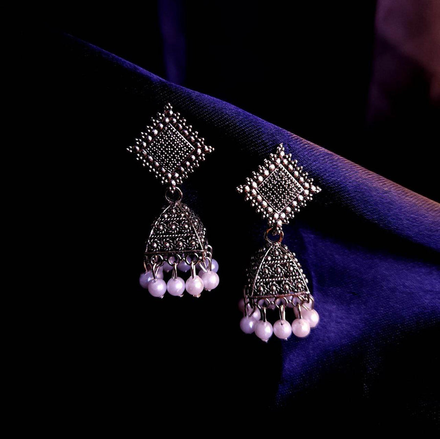 Beautiful Oxidise jhumka with White Pearl - Craftybella