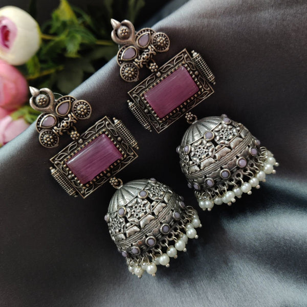 Tradition’s Glory Pink Stone With White Pearl Jhumka