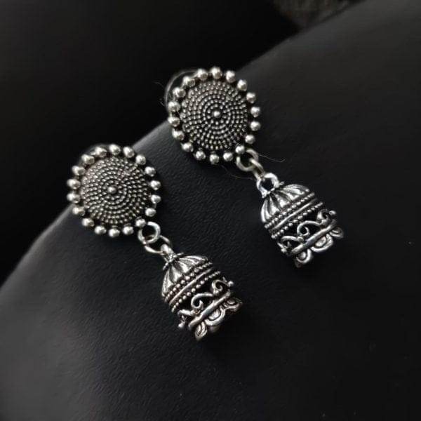 Silver Oxidized cute Jhumki - Craftybella