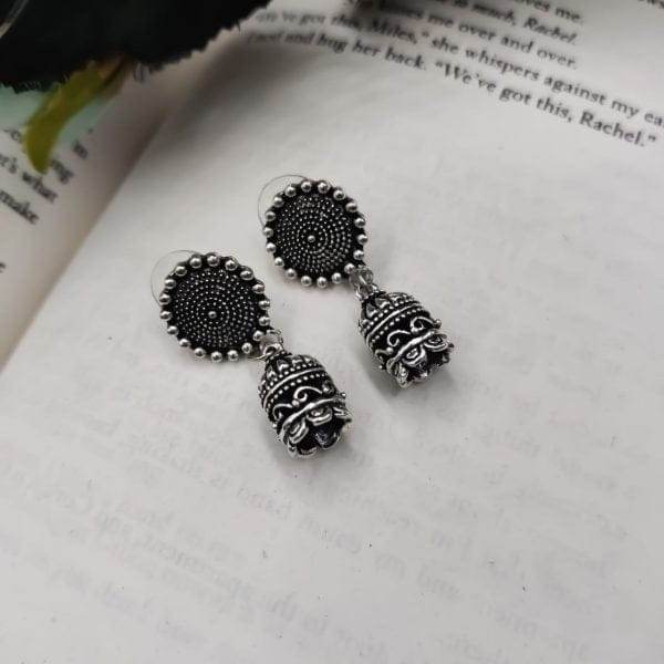 Silver Oxidized cute Jhumki - Craftybella