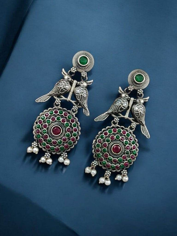 Bird Antique Red & Green Stone Work Earring - Craftybella