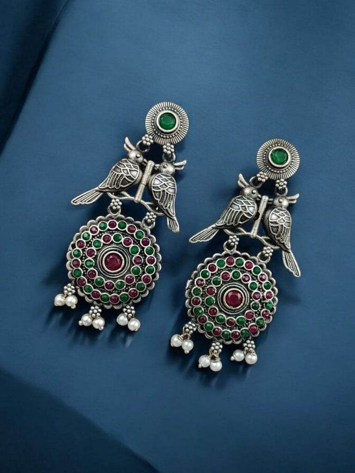 Bird Antique Red & Green Stone Work Earring - Craftybella