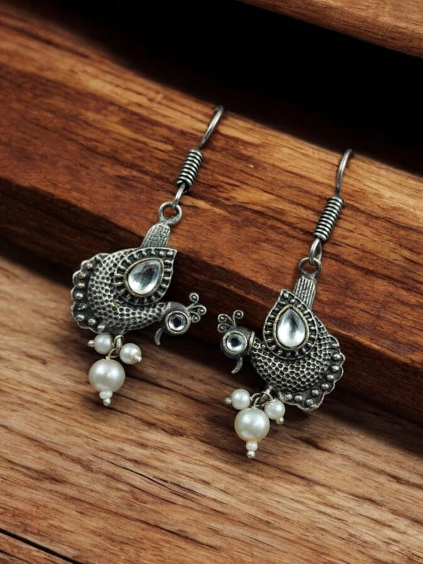 Silver-Plated Peacock Earrings with Stone Accent