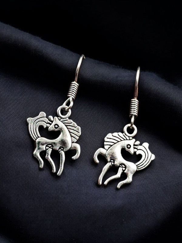 Silver-Plated Horse Motif Jhumki Earrings