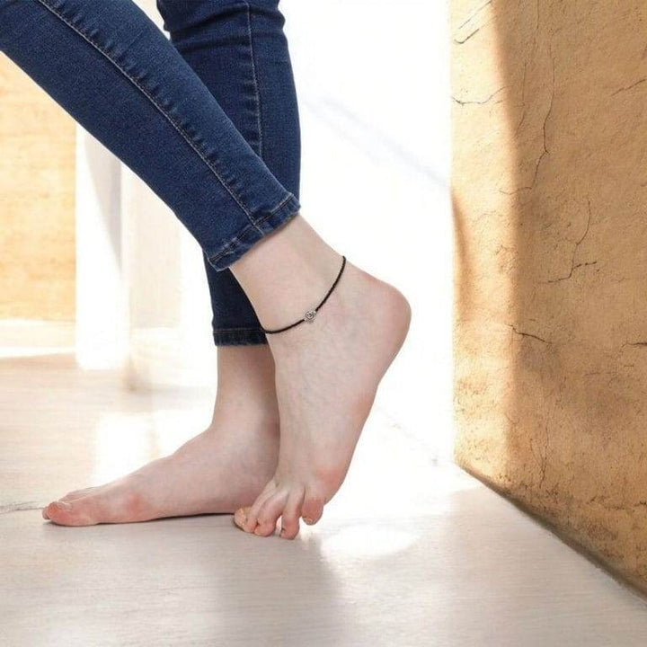 Black Beads Flower Anklet - Craftybella
