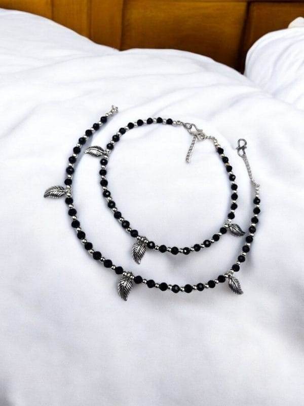 Stylish Oxidised Leaf Anklet with Crystal Beads - Craftybella