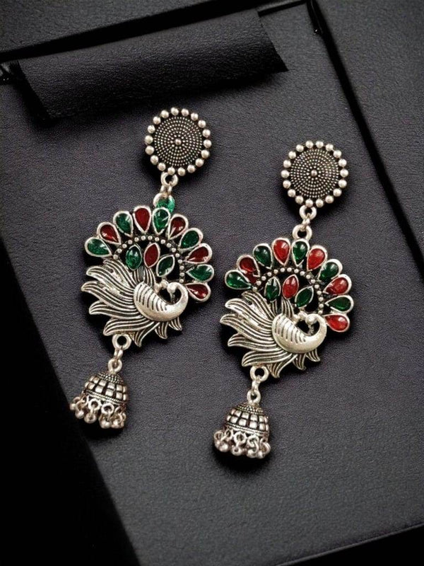 Red & Green Meenawork Jhumki Earrings - Craftybella