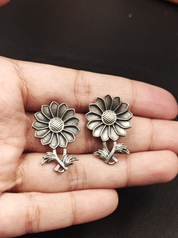 PhoolKali – Floral Jhumka Earrings in Antique Silver Finish