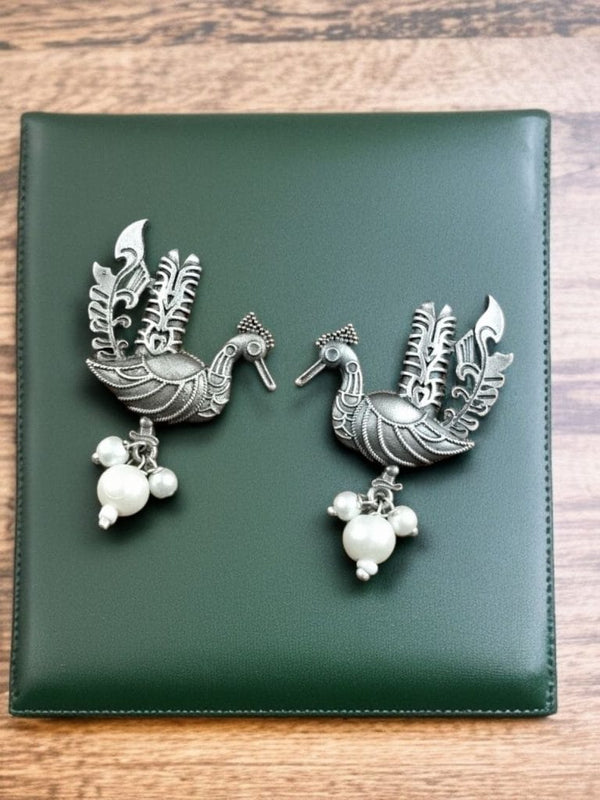 Peacock Design Silver-Plated Earrings for Ethnic Elegance
