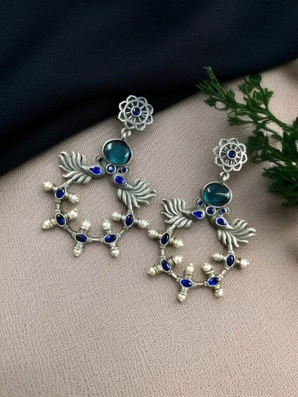 Handcrafted Peacock Inspired Earrings | Vintage Look Blue Earring - Craftybella