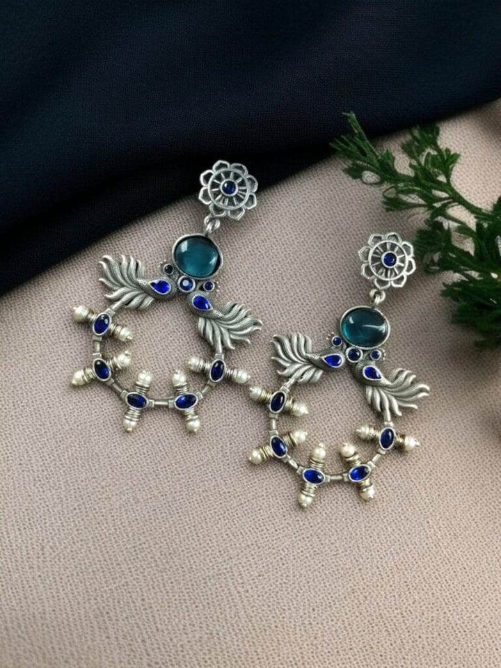 Handcrafted Peacock Inspired Earrings | Vintage Look Blue Earring - Craftybella