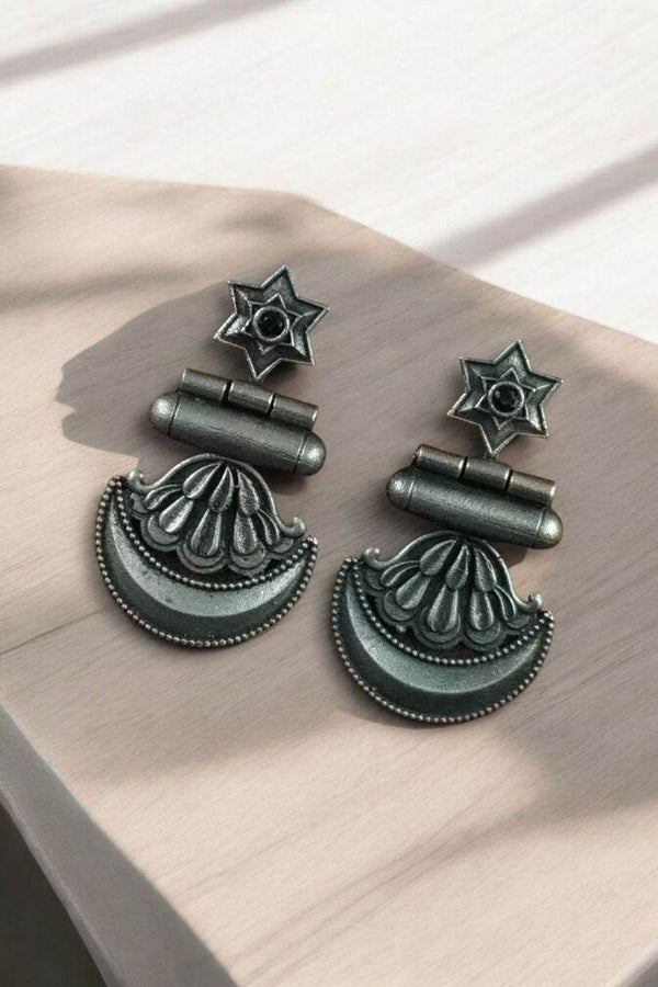 Traditional Moon Dangler black Earrings - Craftybella