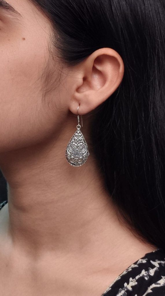 Handcrafted Floral Art Hook Earrings in German Silver