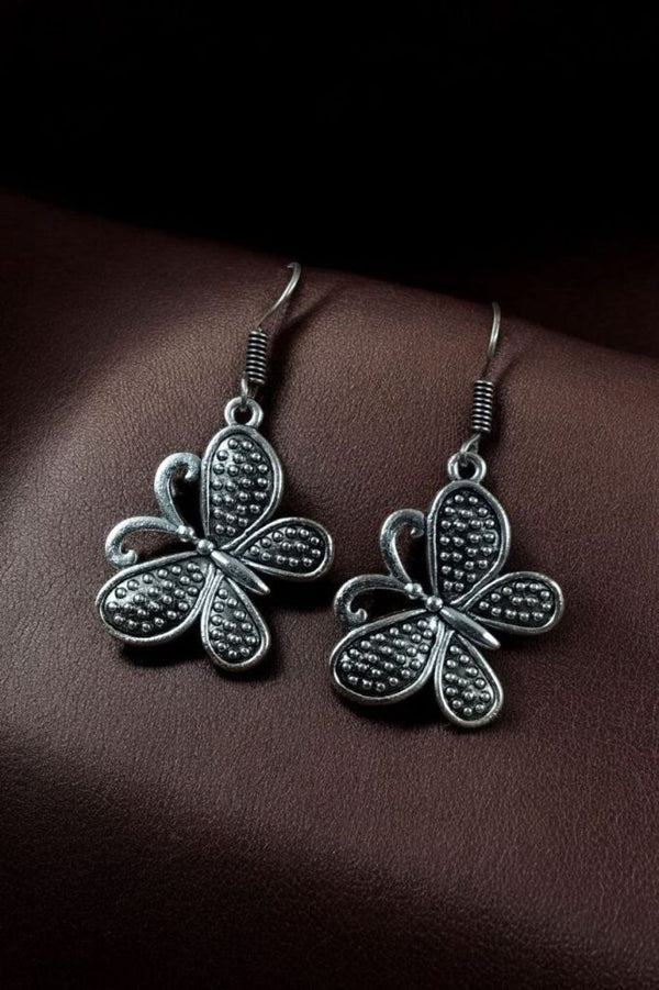 Butterfly Motif Earrings in Oxidized German Silver