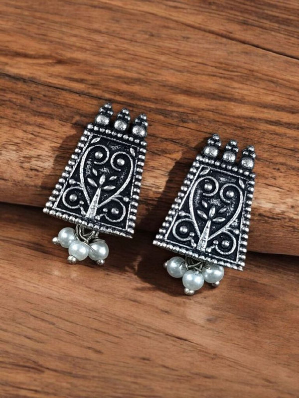 Traditional Stud Floral Art Earrings | German Silver Perfect Daily Wear Jewelry