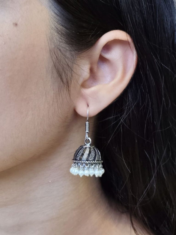 White Pearl Oxidised Jhumki