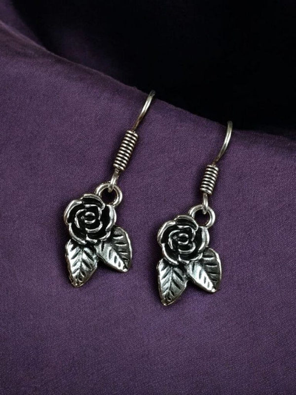 Beautiful German Silver Rose Earrings | Hook Dangler Ethnic Design